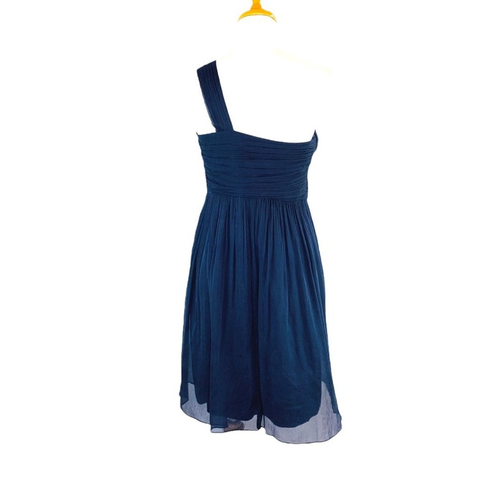 Amsale One Shoulder Party Cocktail Silk Navy Dress 4 Bridesmaid Wedding Guest - Picture 13 of 13